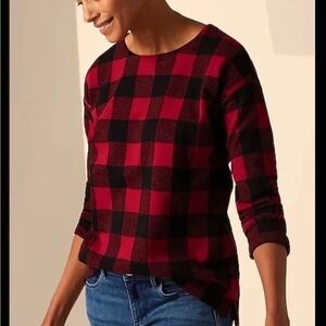 NWT J.Jill Buffalo-Check Jacquard-Knit Top Size M